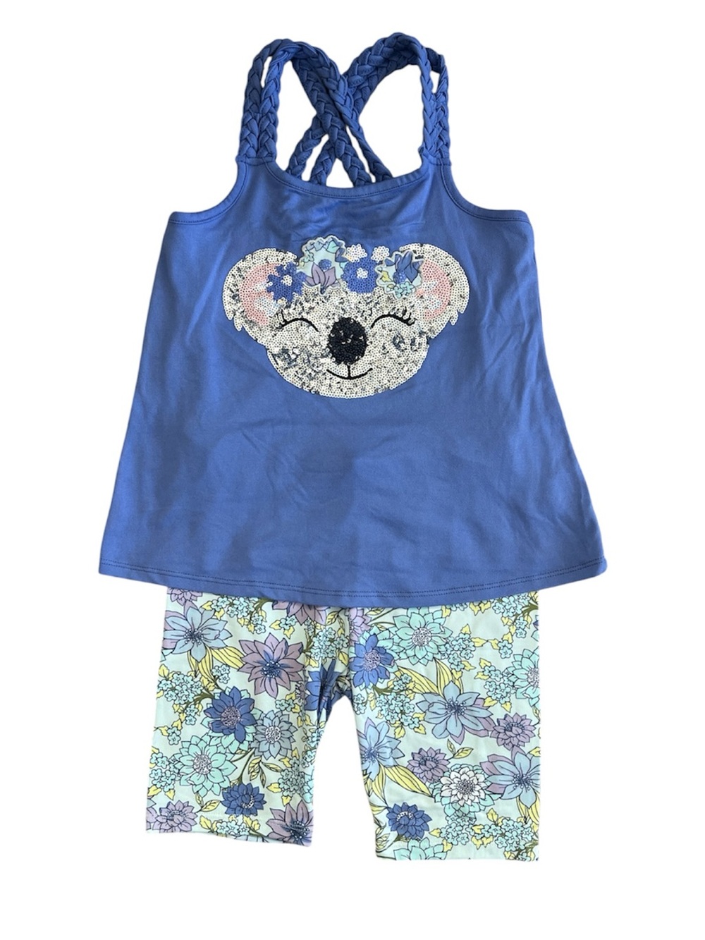 btween Blue Koala Tank & Floral Shorts Set Size 7